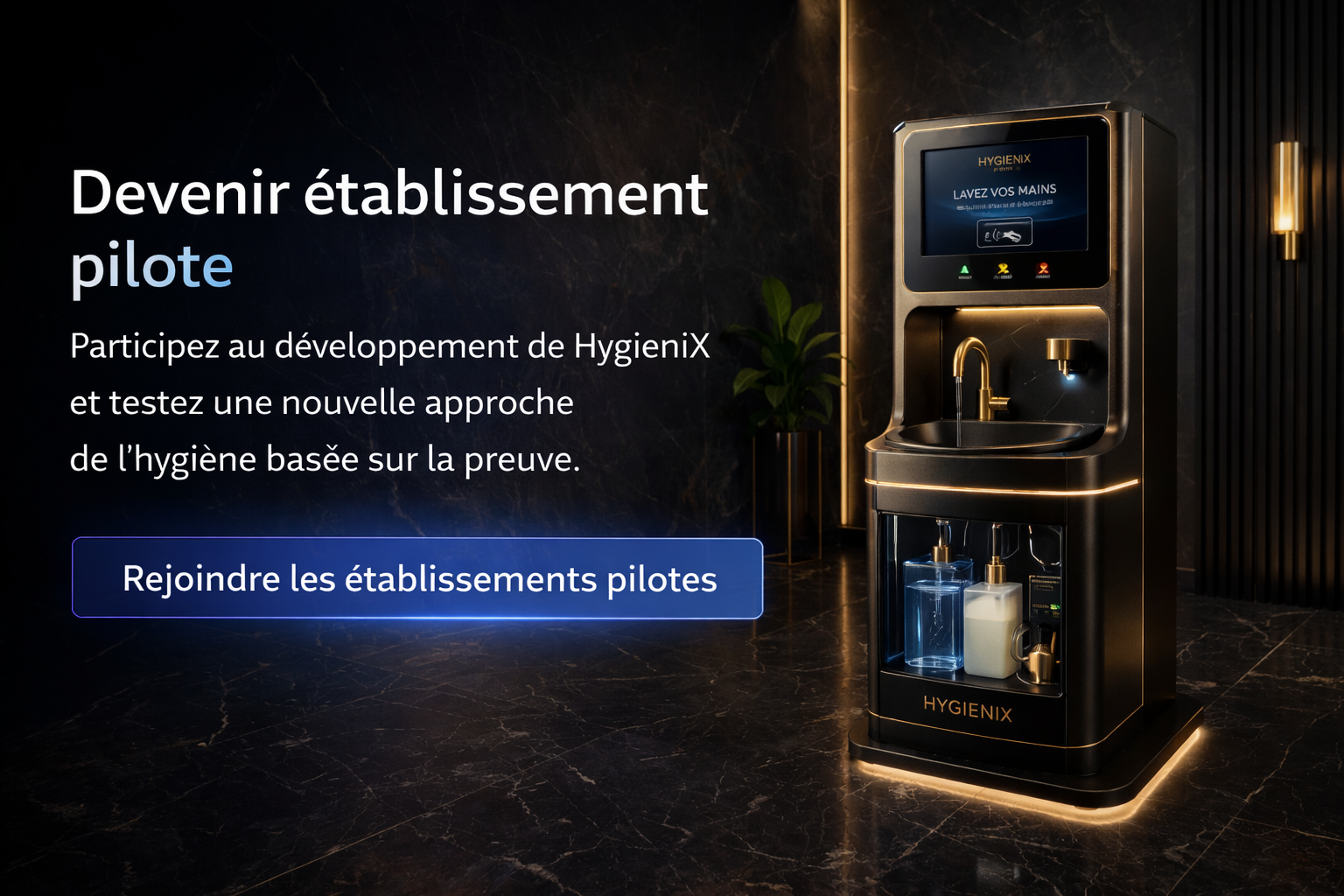 Programme pilote HygieniX Devenir établissement pilote HygieniX pour tester une solution intelligente de lavage des mains